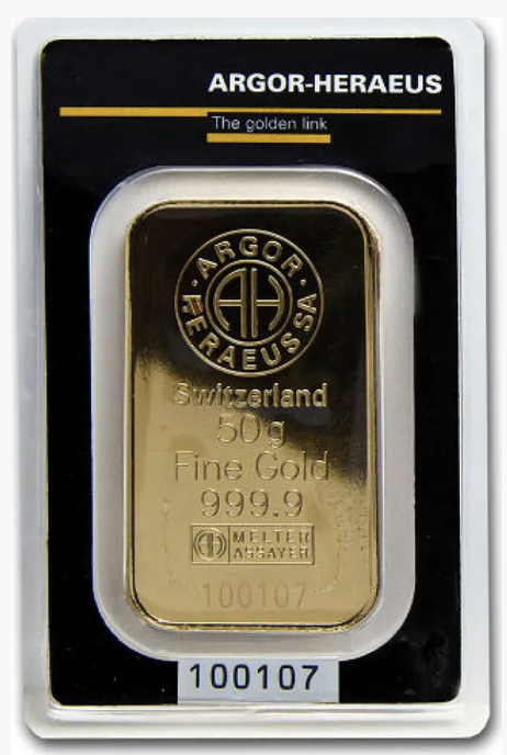 Argor-Heraeus 50g guldbarre 999.9
