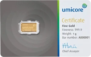 Umicore 1 gram guldbarre
