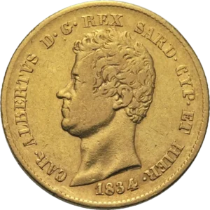 20 Italienske Lira Carl Albert Guldmønt