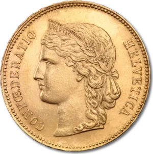 20 Franc Helevtia Schweiz 1883 - 1896 Guldmønt