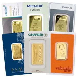 20g guldbarre - forskellige mærker (LMBA-godkendte)